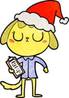 linda mano dibujado texturizado dibujos animados de un perro vistiendo oficina camisa vistiendo Papa Noel sombrero png