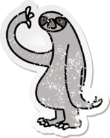 distressed sticker of a quirky hand drawn cartoon sloth png