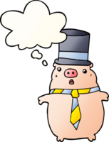 cartoon business pig with thought bubble in smooth gradient style png