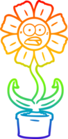 rainbow gradient line drawing of a cartoon shocked flower png