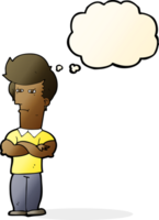 cartoon man with folded arms with thought bubble png