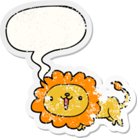 cute cartoon lion with speech bubble distressed distressed old sticker png