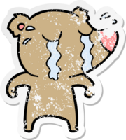 verontruste sticker van een cartoon huilende beer png