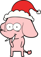 content main tiré ligne dessin de une l'éléphant portant Père Noël chapeau png