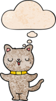 cartoon cat with thought bubble in grunge texture style png