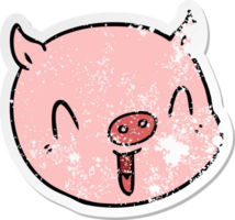 autocollant en détresse d'un visage de cochon de dessin animé png