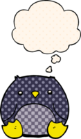 cartoon penguin with thought bubble in comic book style png