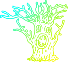 frío degradado línea dibujo de un dibujos animados escalofriante árbol png