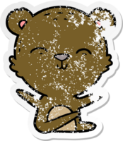 bedrövad klistermärke av en glad tecknad björn png