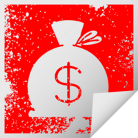 distressed square peeling sticker symbol of a bag of money png