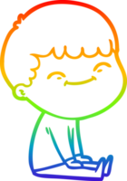 rainbow gradient line drawing of a cartoon happy boy png