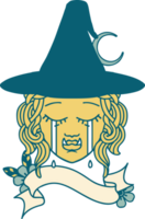 Retro Tattoo Style crying half orc witch character face png