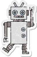 distressed sticker of a cute cartoon dancing robot png