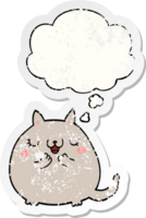 dessin animé mignonne chat avec pensée bulle comme une affligé usé autocollant png