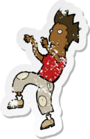 retro distressed sticker of a cartoon happy man doing funny dance png