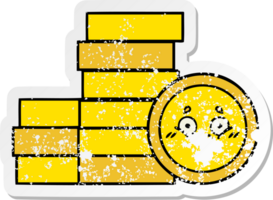 distressed sticker of a cute cartoon coins png