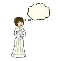 cartoon shocked victorian woman with thought bubble png