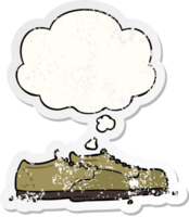 tecknad serie skor med trodde bubbla som en bedrövad bärs klistermärke png
