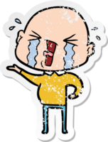 distressed sticker of a cartoon crying bald man png