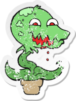 retro distressed sticker of a cartoon monster plant png