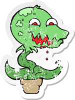 adesivo retrô angustiado de uma planta monstro de desenho animado png