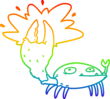 rainbow gradient line drawing of a cartoon crab with big claw png