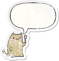 fofa desenho animado gato com flor com discurso bolha angustiado angustiado velho adesivo png