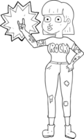 hand drawn black and white cartoon rock girl png