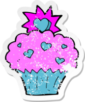 retro noodlijdende sticker van een cartoon liefdeshart cupcake png