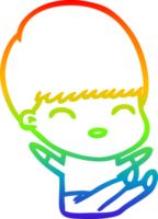 rainbow gradient line drawing of a happy cartoon boy png