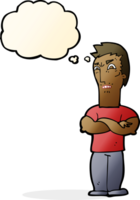 cartoon annoyed man with folded arms with thought bubble png