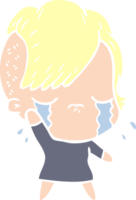 menina chorando de desenho de estilo de cor plana acenando png