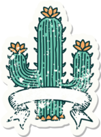 worn old sticker with banner of a cactus png