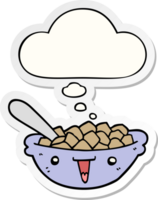 cute cartoon bowl of cereal with thought bubble as a printed sticker png