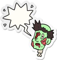 cartoon zombie head with speech bubble sticker png