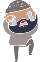 flat color style cartoon bearded man crying and stamping foot png