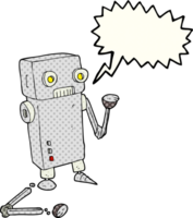 hand- getrokken grappig boek toespraak bubbel tekenfilm gebroken robot png