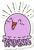 sticker of a tattoo style happy jellyfish png