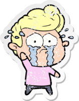 distressed sticker of a cartoon crying man png