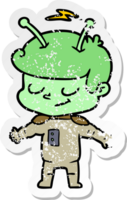 distressed sticker of a friendly cartoon spaceman png