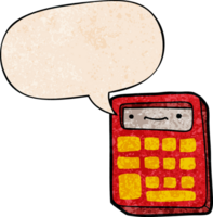 cartone animato calcolatrice con discorso bolla nel retrò struttura stile png