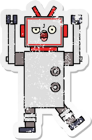 distressed sticker of a cute cartoon angry robot png