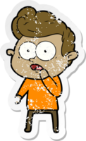 distressed sticker of a cartoon staring man png