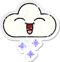distressed sticker of a cute cartoon snow cloud png