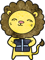 cartoon lion with christmas present png