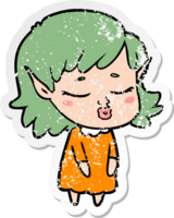 distressed sticker of a pretty cartoon elf girl png