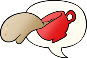 cartoon mug of coffee with speech bubble in smooth gradient style png