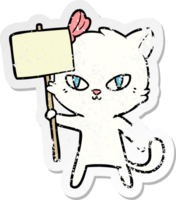 distressed sticker of a cute cartoon cat with protest sign png