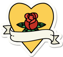 sticker of tattoo in traditional style of a heart rose and banner png