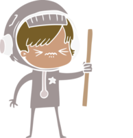 angry flat color style cartoon space girl waving flag png